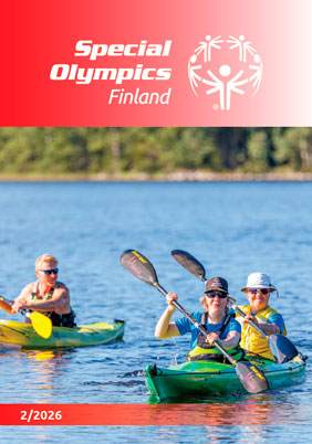 Special Olympics 2/2026 -lehden kansi. Kannen kuvituksena iloisia SO-melojia kesäsäässä. Punaiset palkit kannen yläosassa, joista toisessa valkoinen SO Finland -vaakalogo ja toisessa lehden numero.
